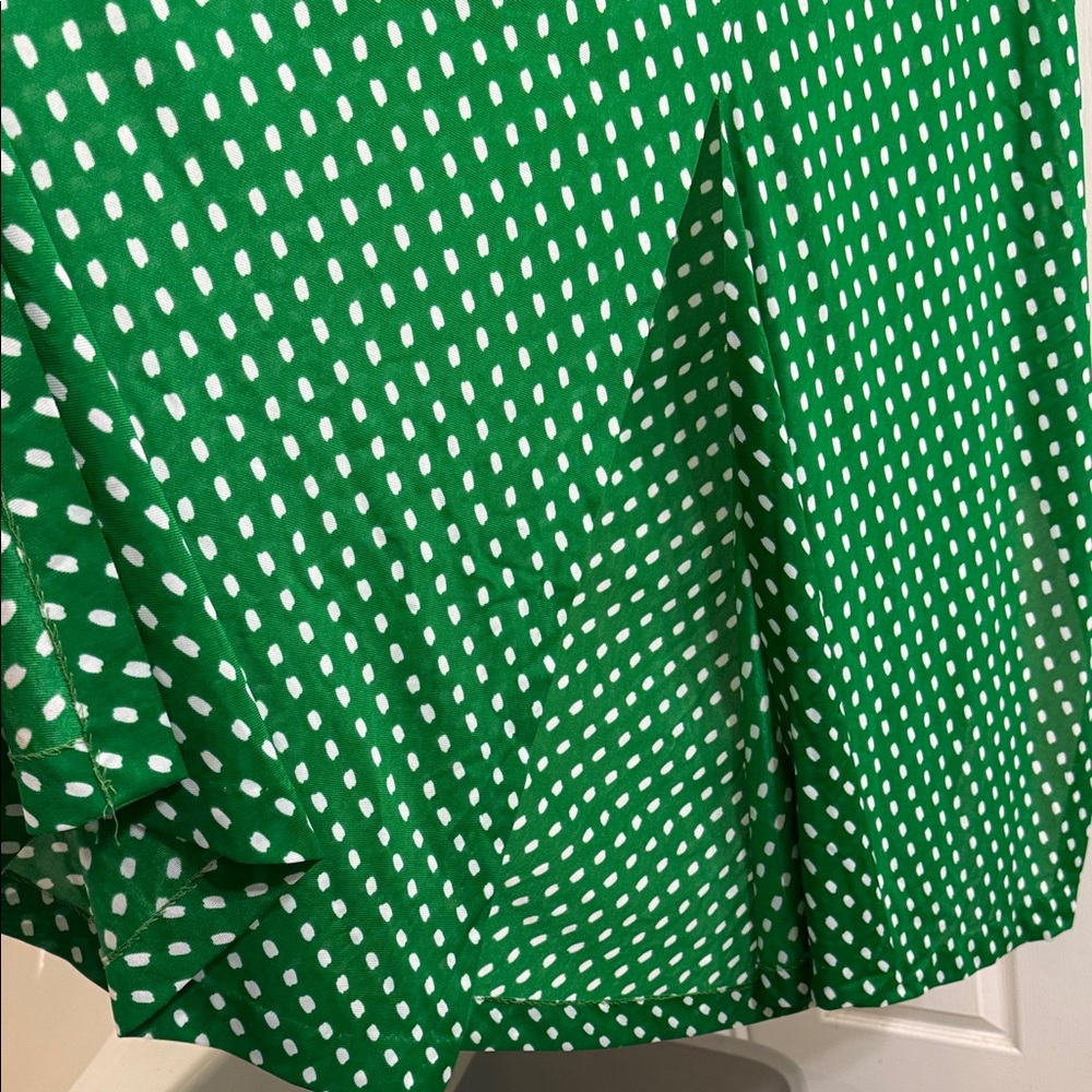 Vintage 1960 Halston Heritage Green and White Polka Dot House Dress - Picture 6 of 8
